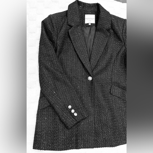 Bagatelle Black Metallic Tweed One-Button Blazer. - Picture 4 of 9